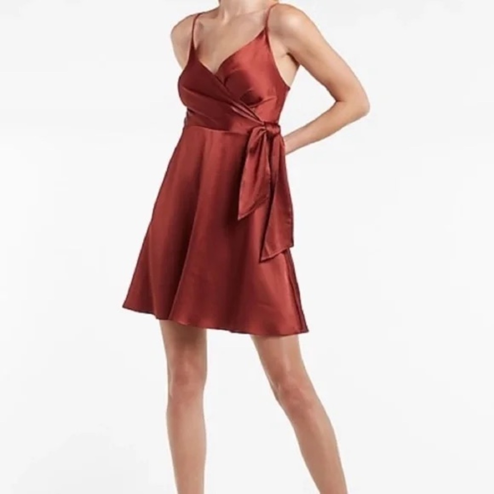 Express Rust Satin Wrap Mini Dress – Size Medium